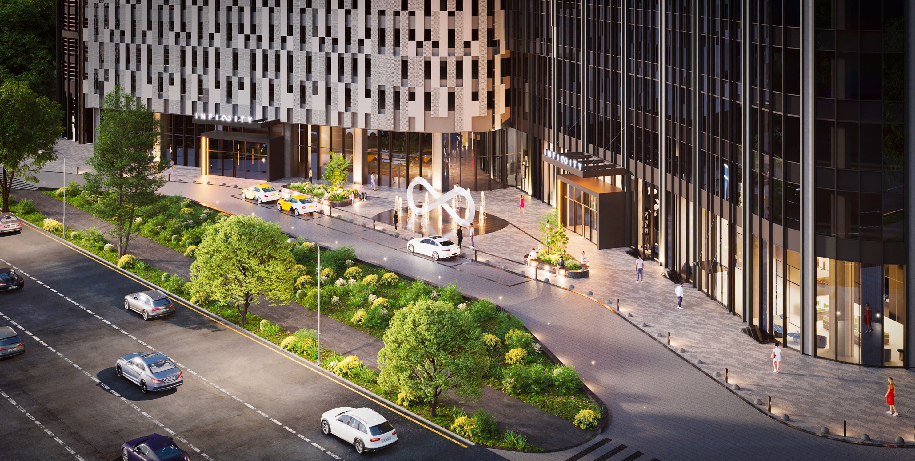 Ночной вид входной площади Infinity Business Center